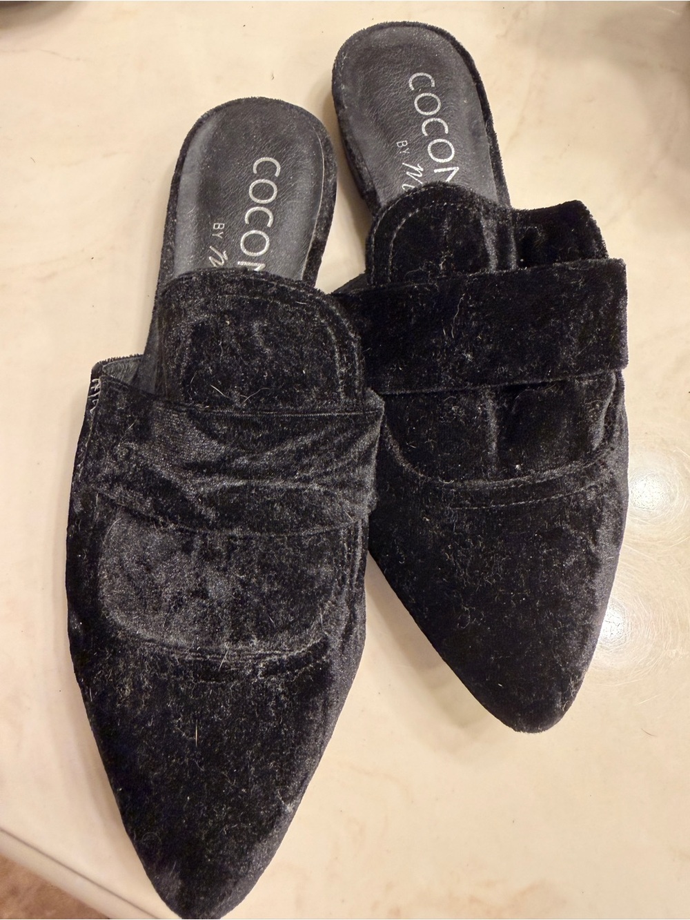 Coconuts by Matisse Black Velvet Pointed Backless Loafers